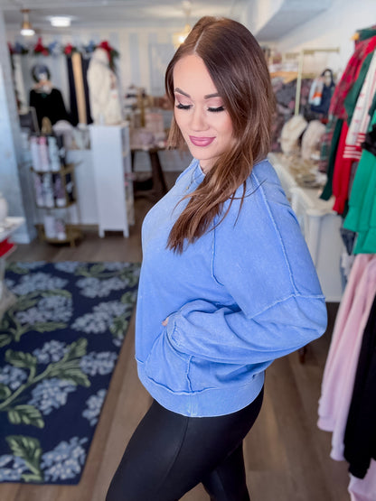 Serene Stitched Sweatshirt Blue Easel