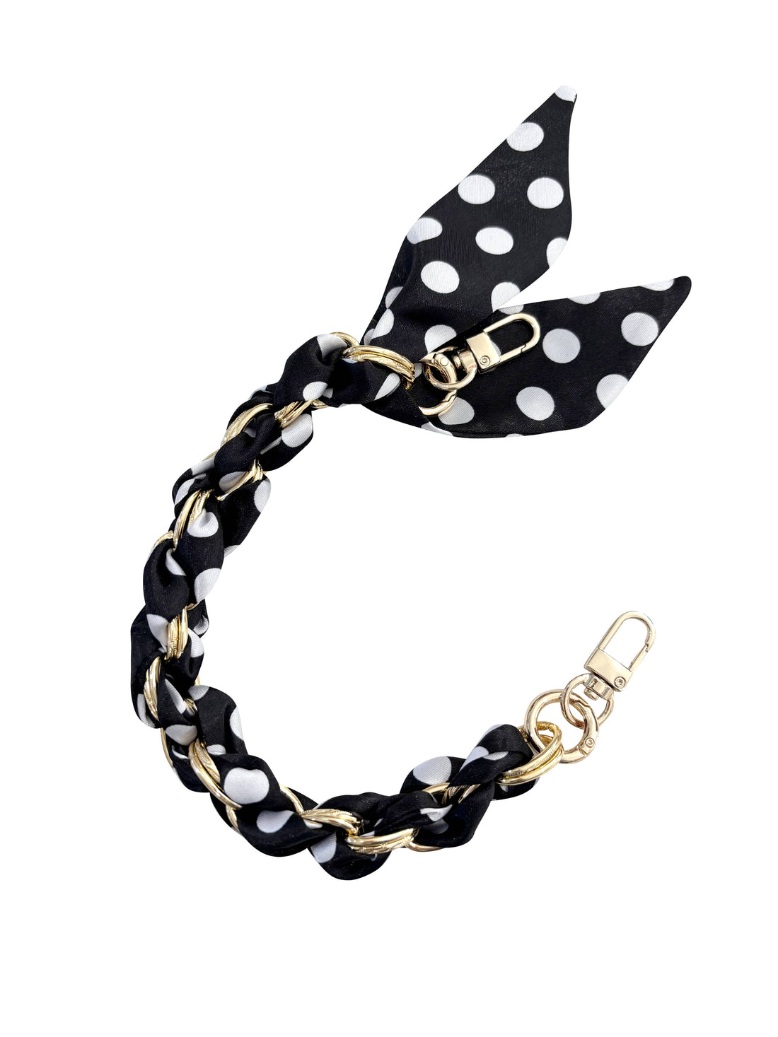 Gold Phone Chain with Scarf Black and White Dots- Short GGG Gemelli