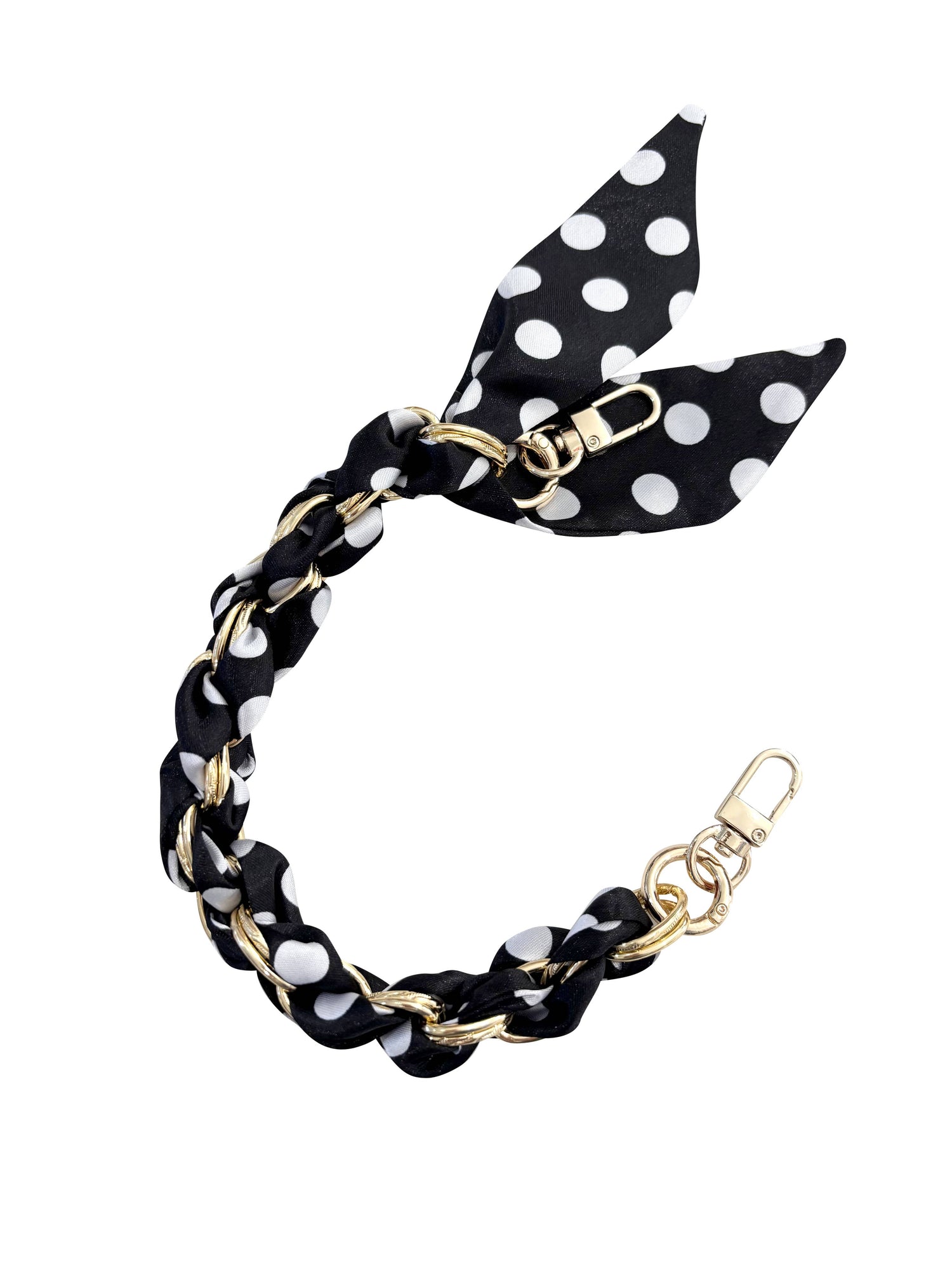 Gold Phone Chain with Scarf Black and White Dots- Short GGG Gemelli