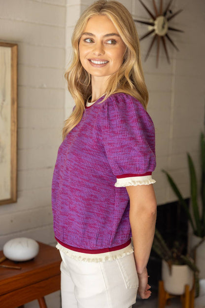 Ruffle Stripe Sweater Top VOY