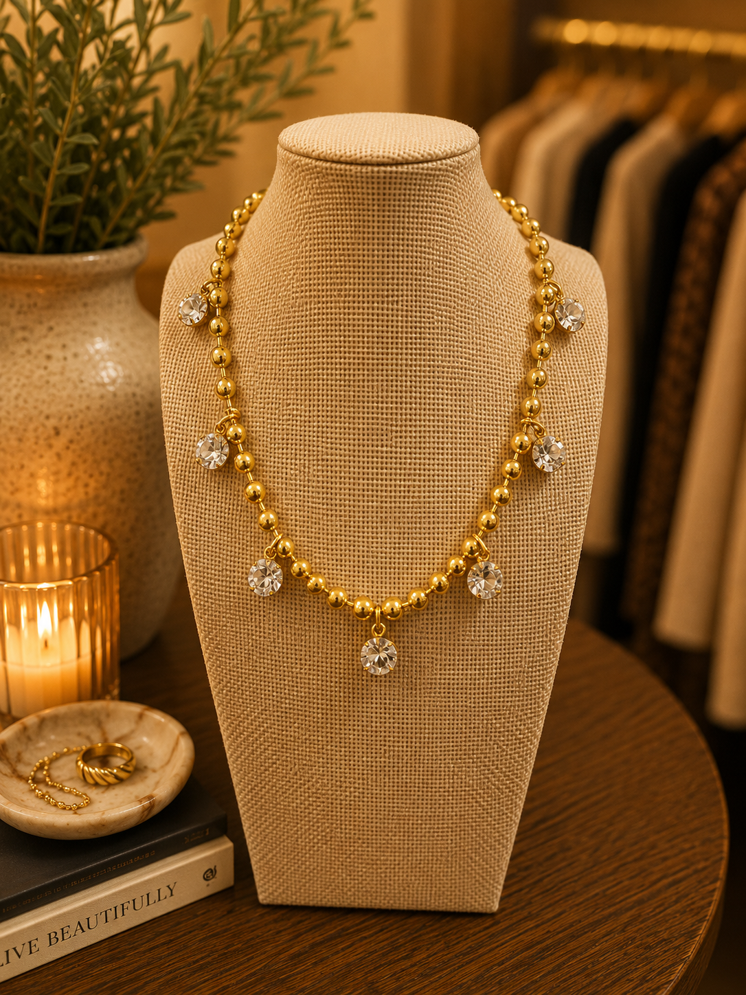 Crystal Drop Necklace By Yochi Yochi NY