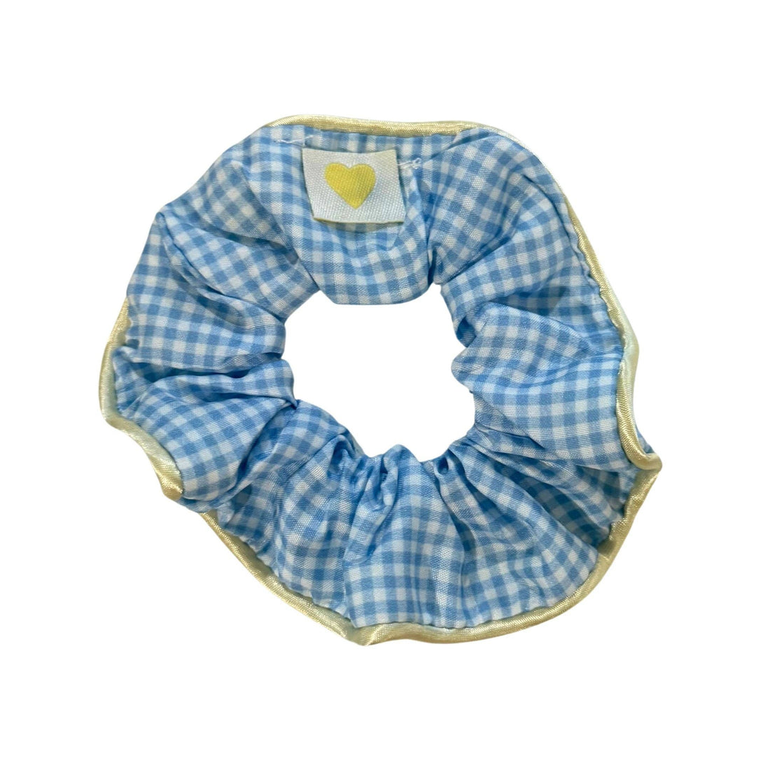 Blue Gingham scrunchie with yellow heart