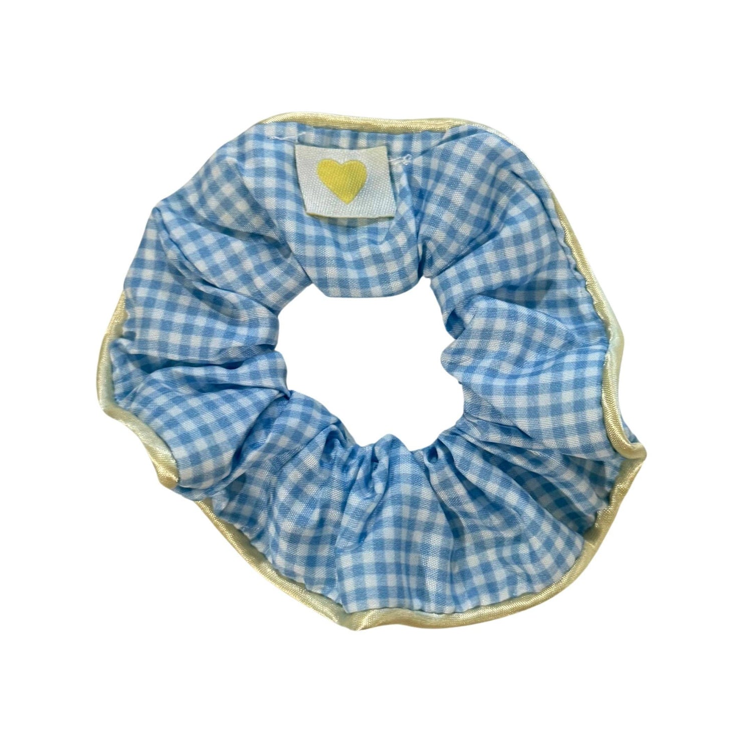 Blue Gingham scrunchie with yellow heart