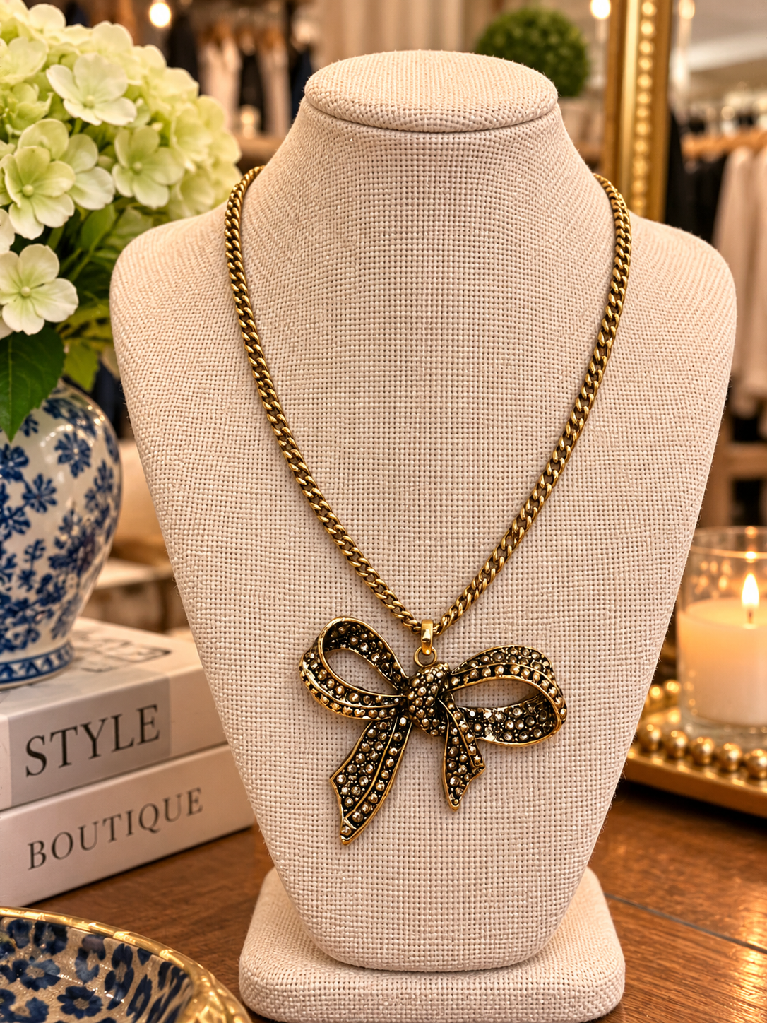 Gilded Bow Statement Necklace Yochi NY