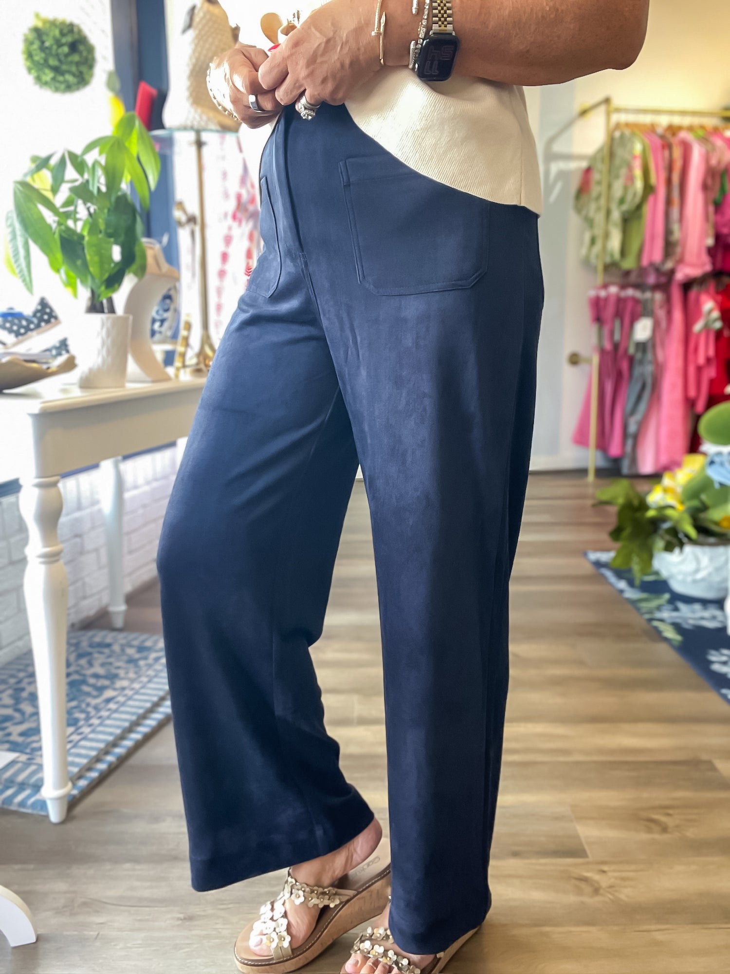 Aspen Faux Suede Pants - Navy Skies are Blue