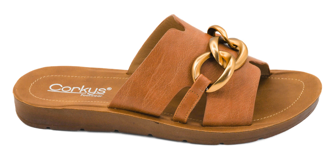 Chain Letter Sandal - Cognac Corkys