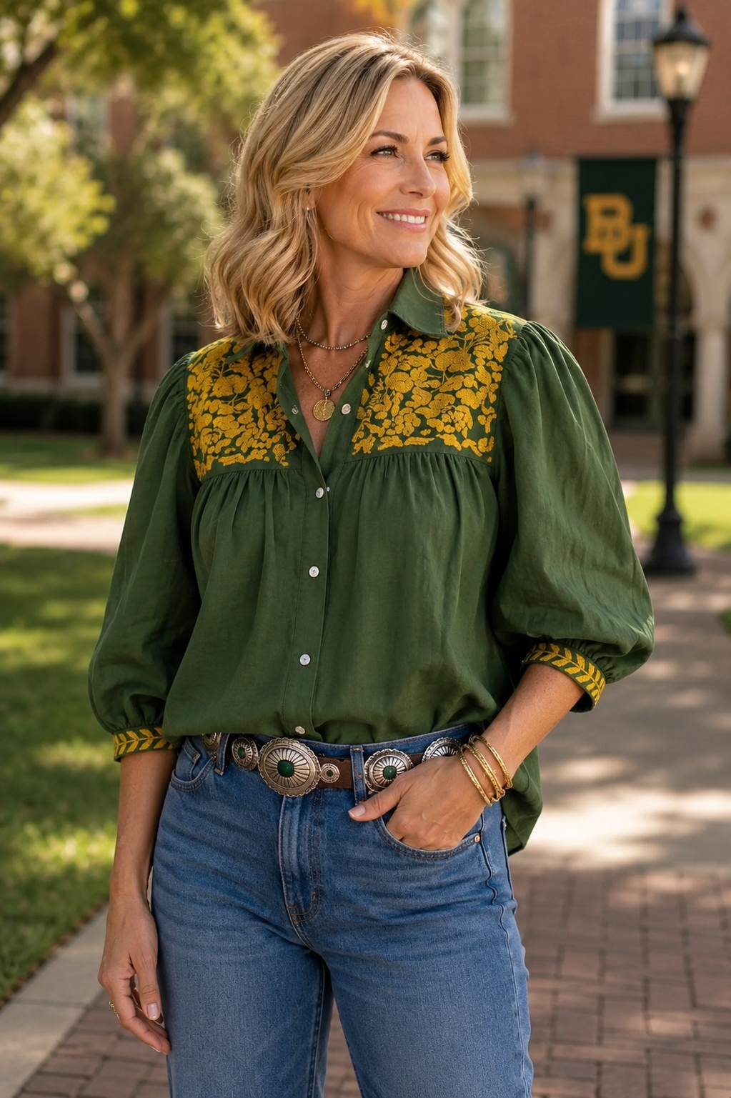The Baylor Cowgirl Blouse 💚💛 Spirit dress