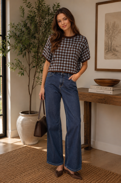 Mocha Market Gingham Sweater Entro