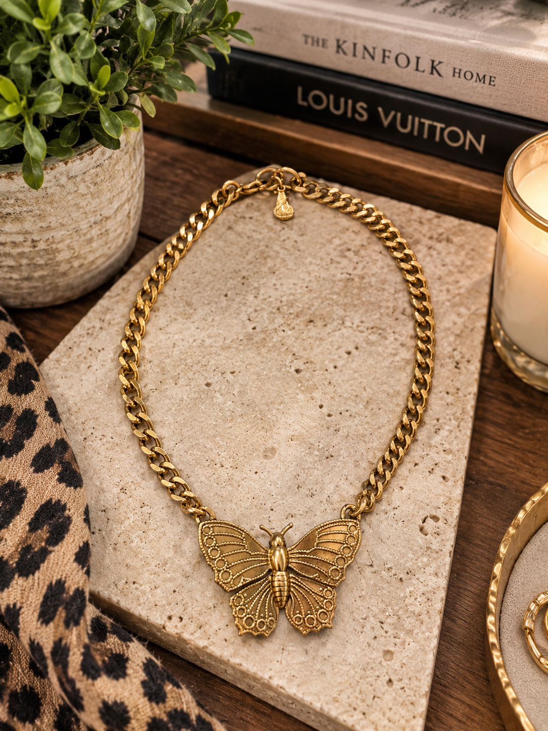 Golden Butterfly Statement Necklace Yochi NY