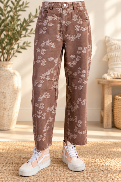 Mocha Meadow Barrel Jeans Easel