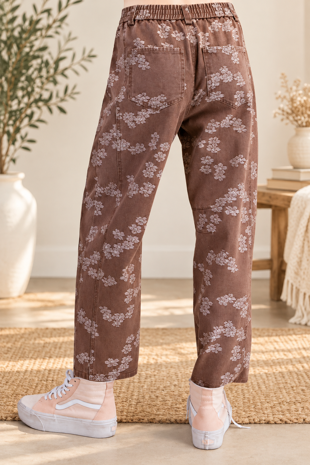 Mocha Meadow Barrel Jeans Easel