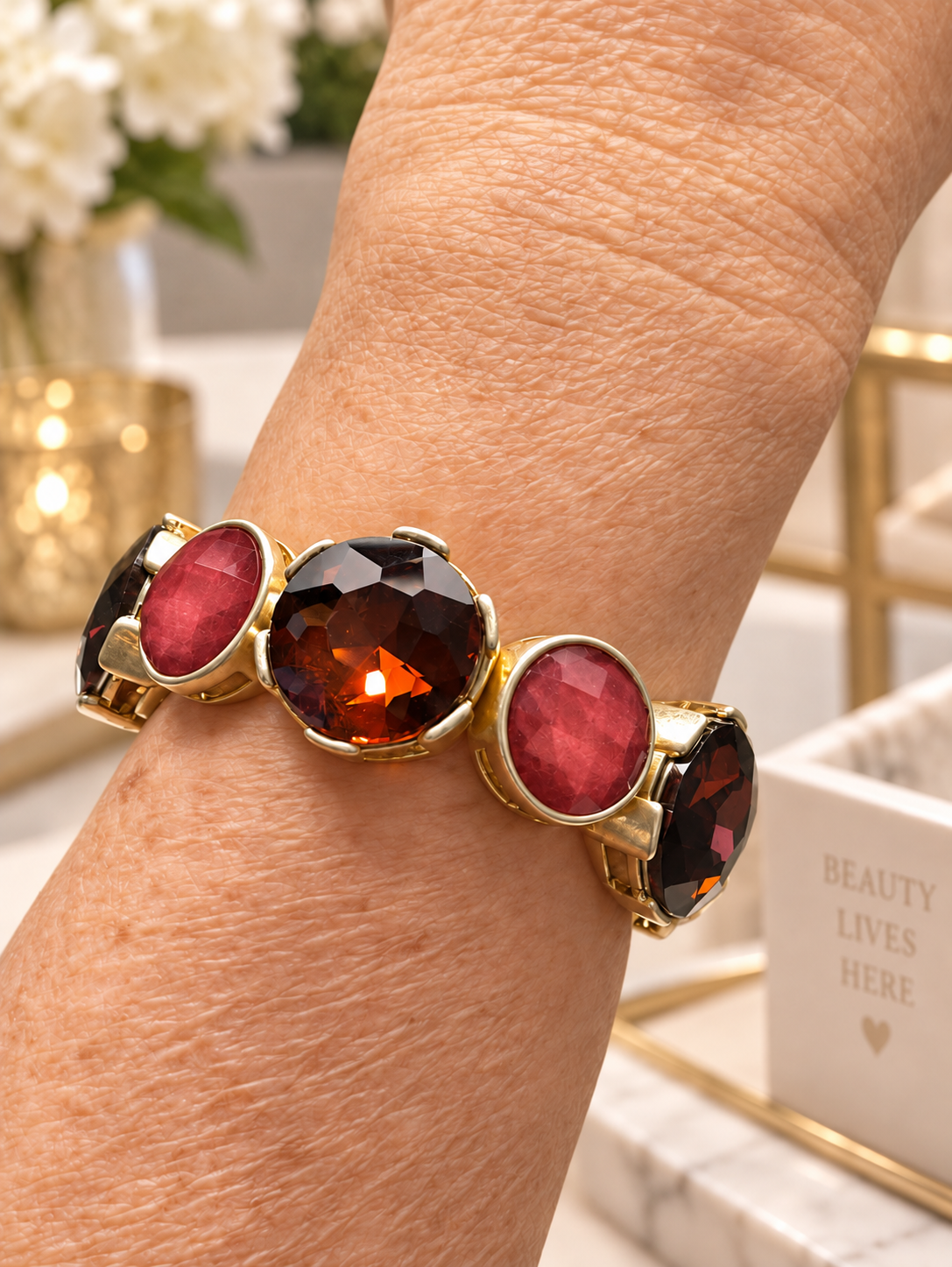 Merlot Glow Gemstone Stretch Bracelet SW Trading