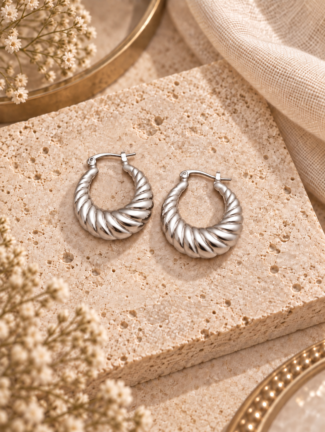 Soft Silver Twist Hoops Silver and Accessories