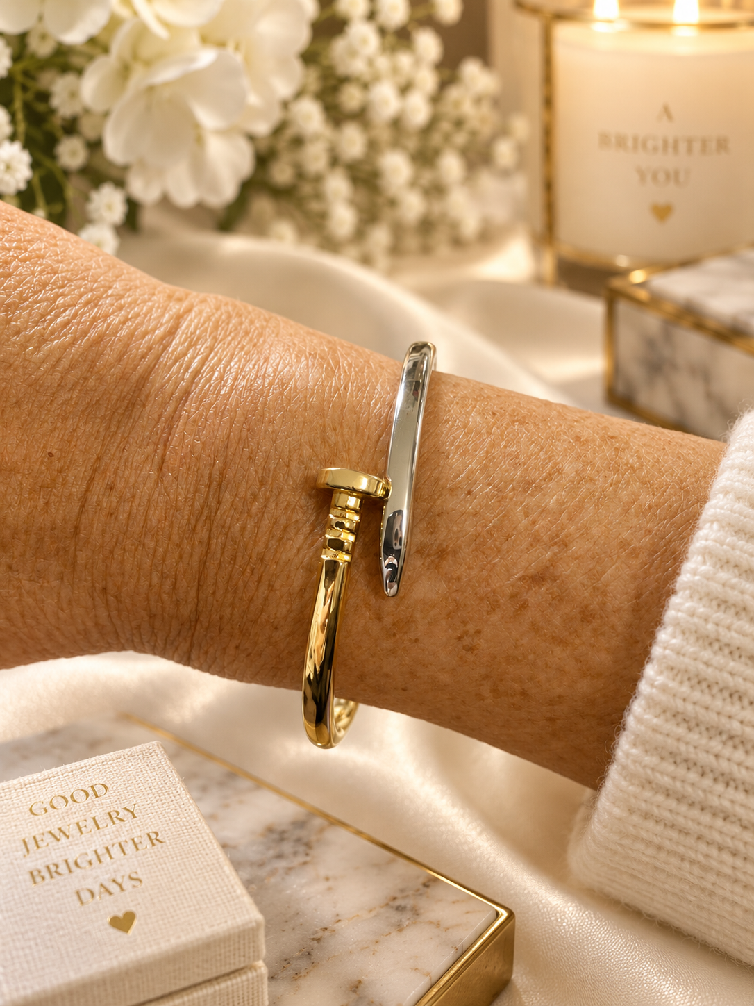 Two-Tone Nail Cuff Bracelet Silver and Accessories