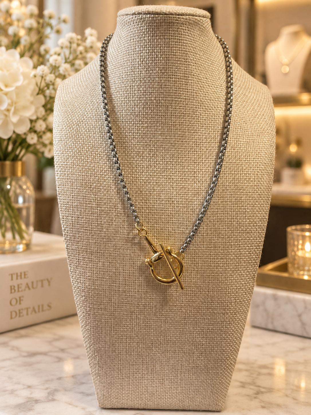 Two-Tone Equestrian Toggle Necklace Silver and Accessories
