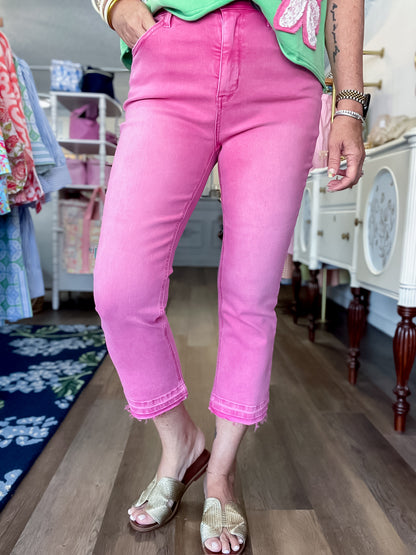 Buttercup Crop Jeans- Hot Pink Saige