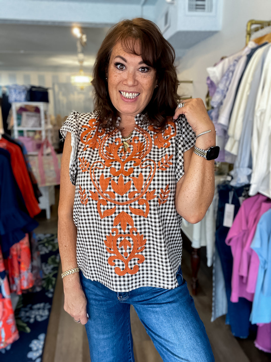Check Please Embroidered Top THML