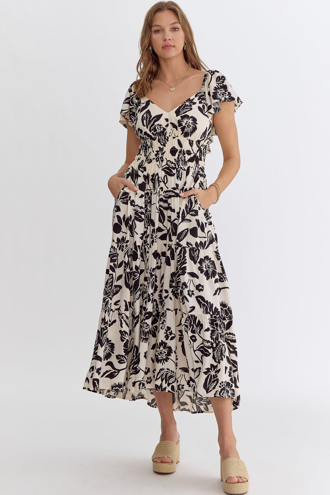Midnight Bloom Cut-Out Midi Dress