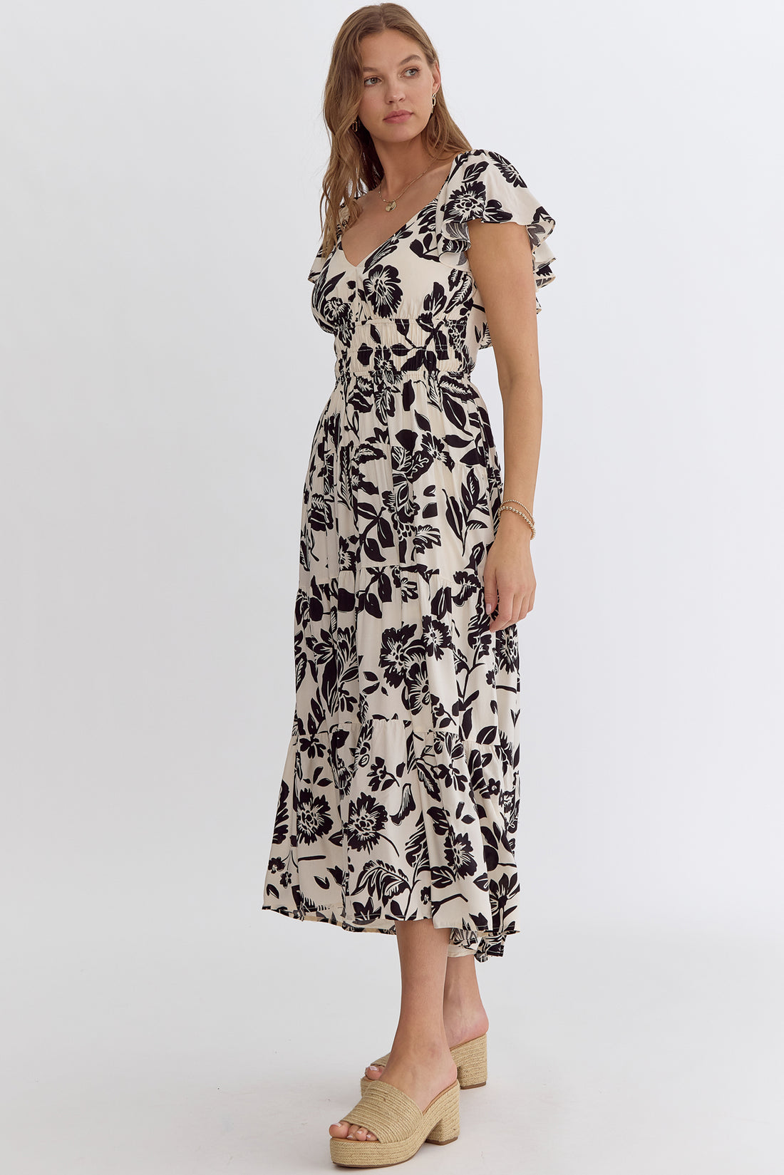 Midnight Bloom Cut-Out Midi Dress