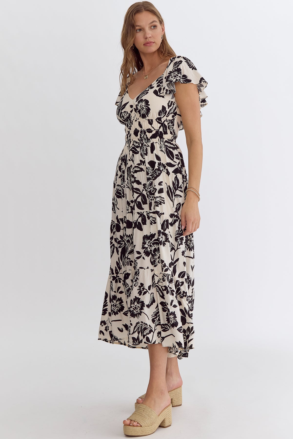 Midnight Bloom Cut-Out Midi Dress