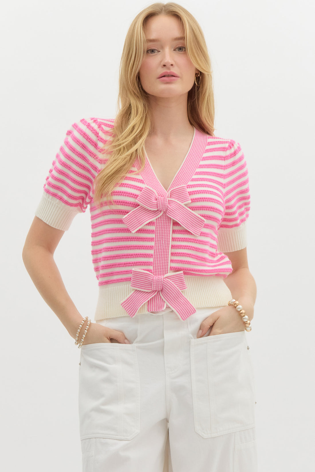 Beautiful Bow Sweater Top-Pink