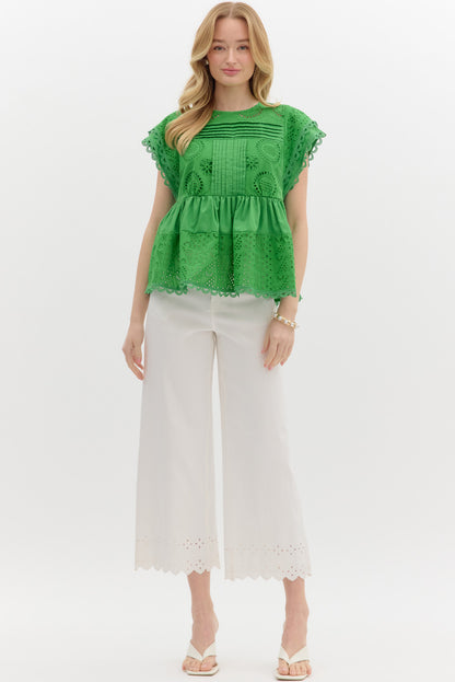 Breezy Elegance Eyelet Babydoll Top