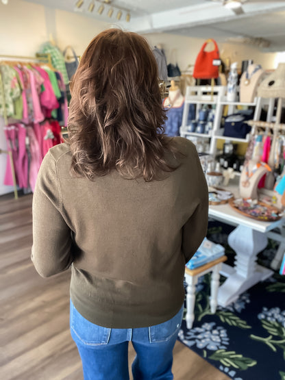 Buttoned Up Beauty Sweater - Army Green Entro