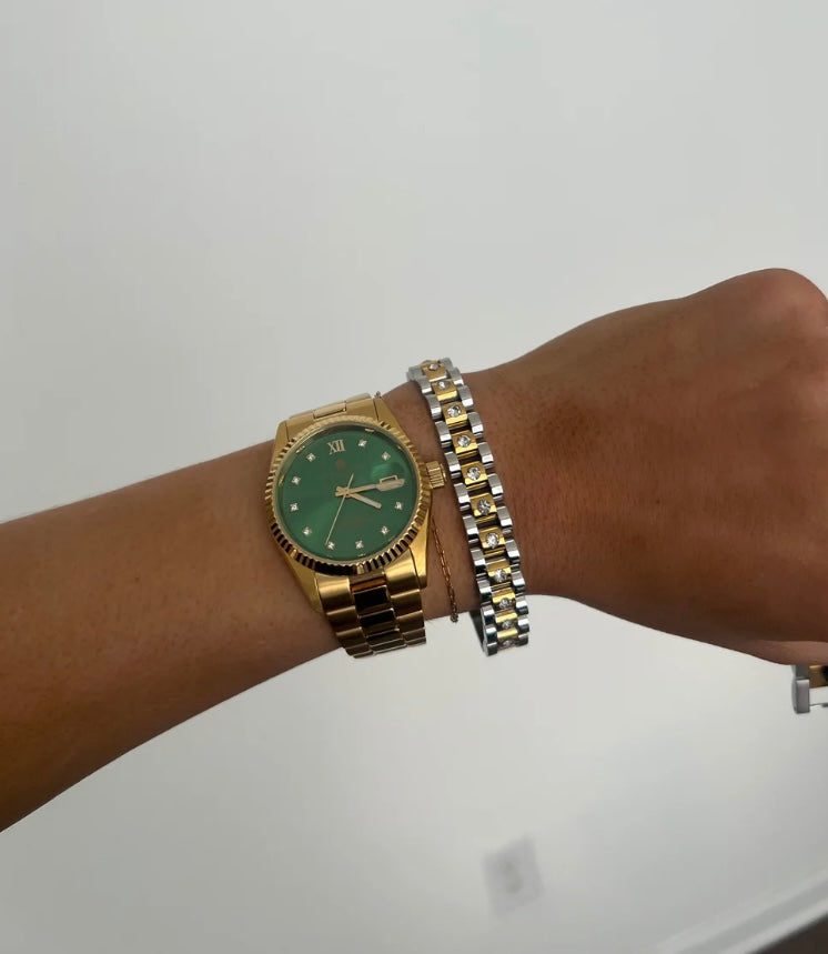 Diamond two toned watch band bracelet 