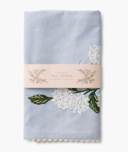 Hydrangea Embroidered Tea Towel Rifle Paper CO