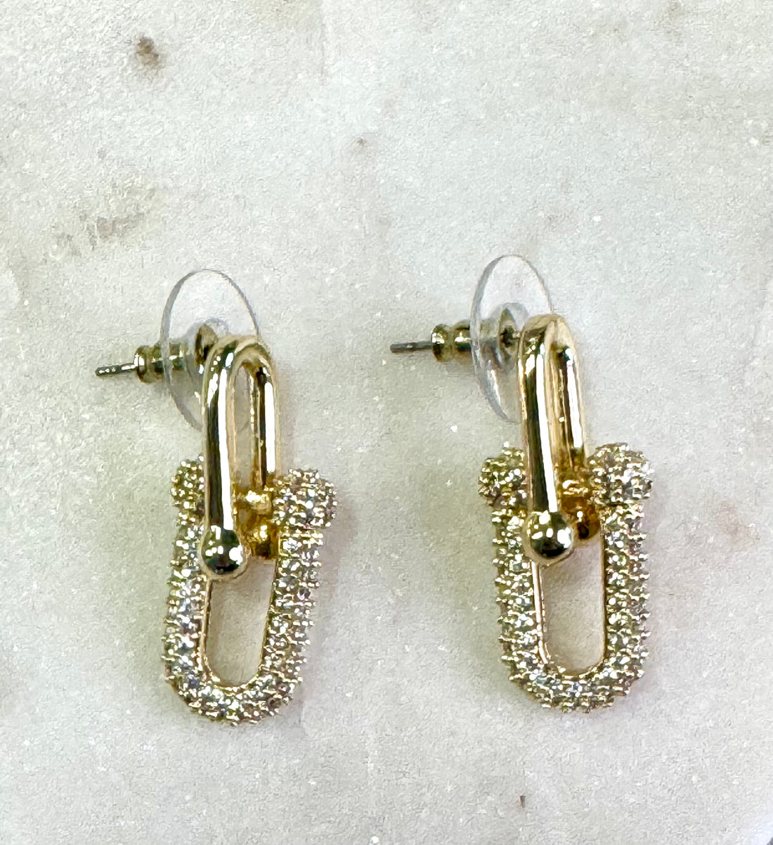 Gold and shimmer paperclip style links earrings