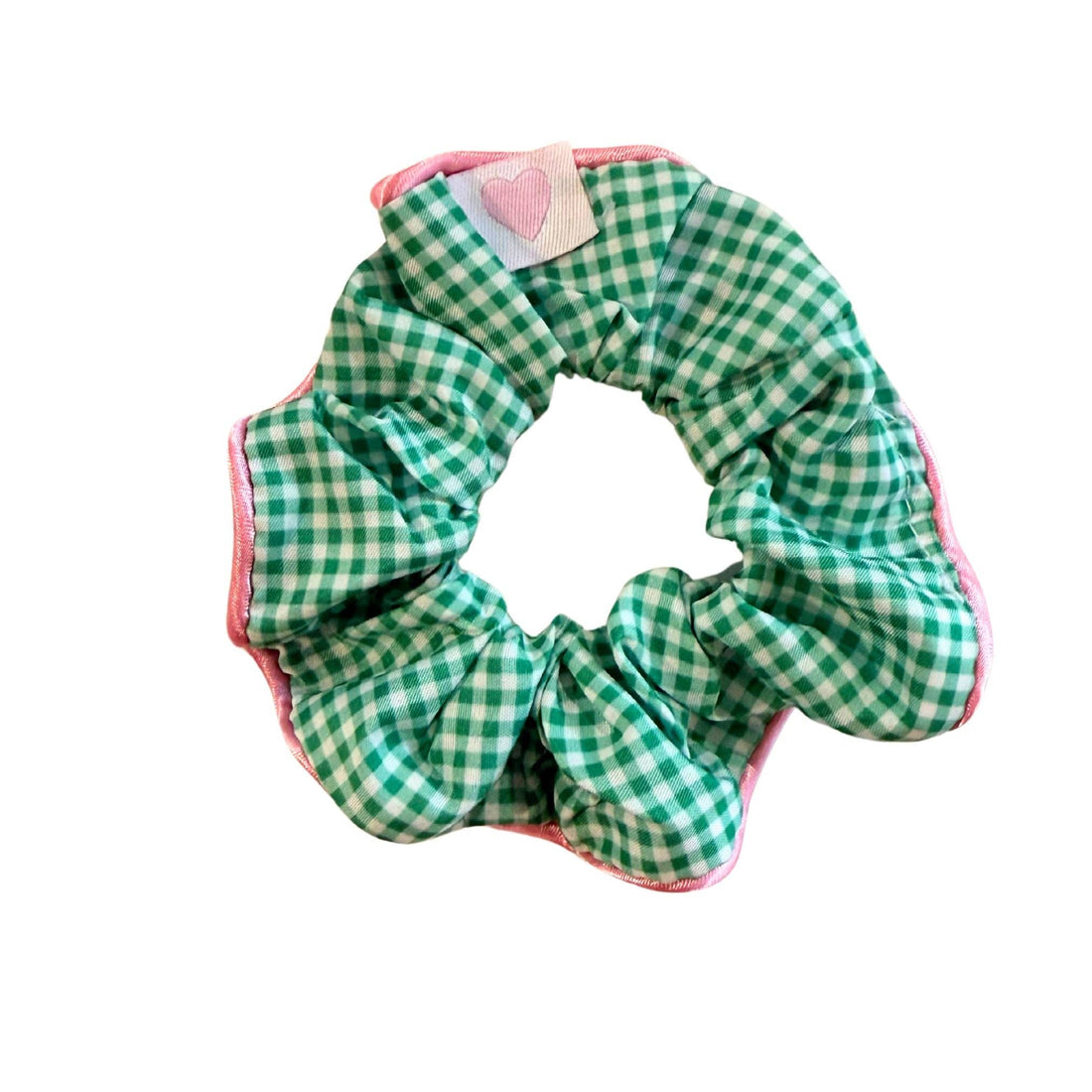 Green gingham print scrunchie