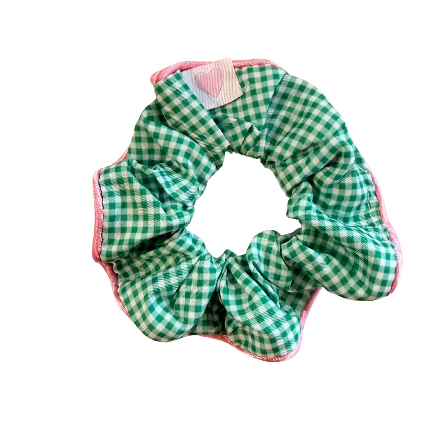 Green gingham print scrunchie 
