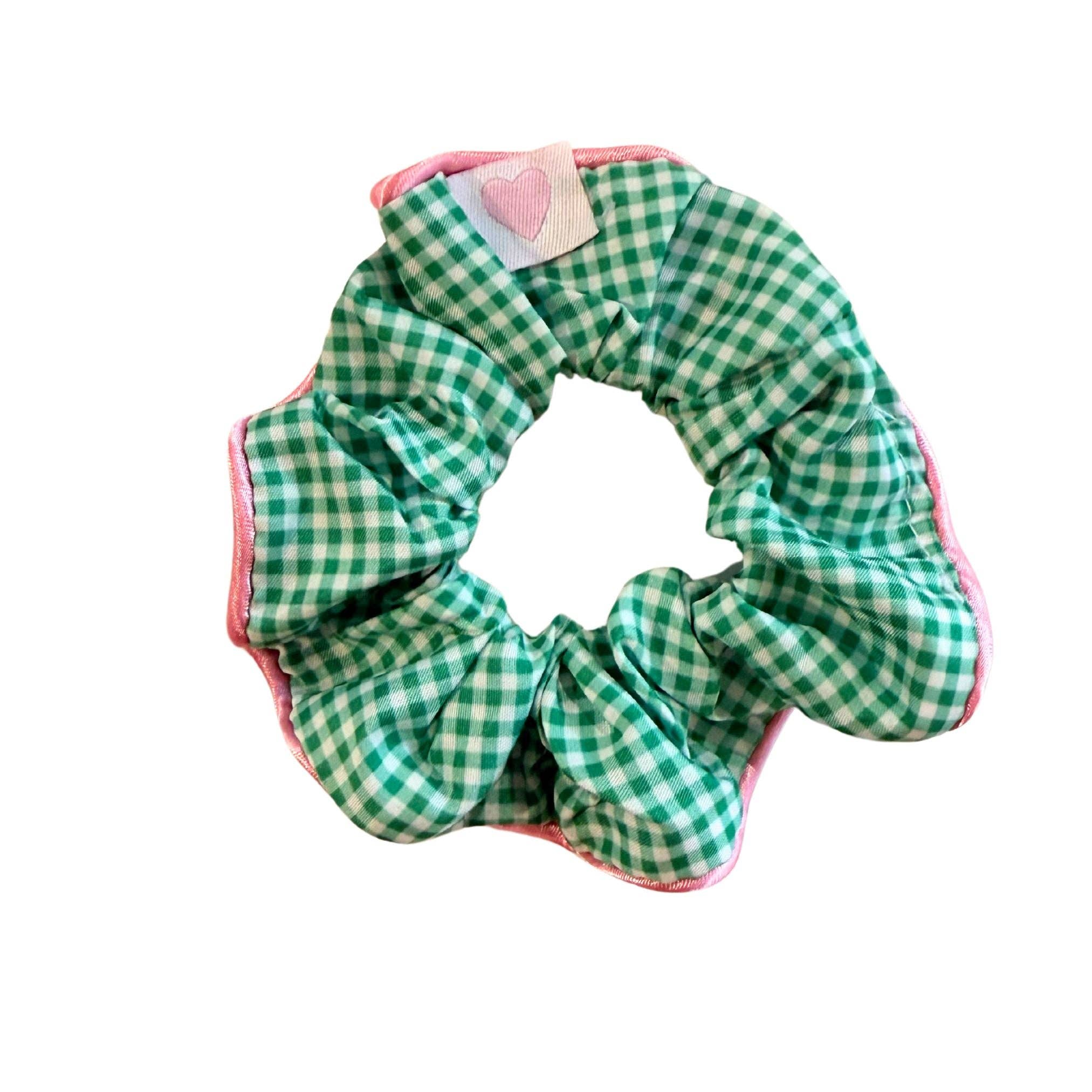 Green gingham print scrunchie 