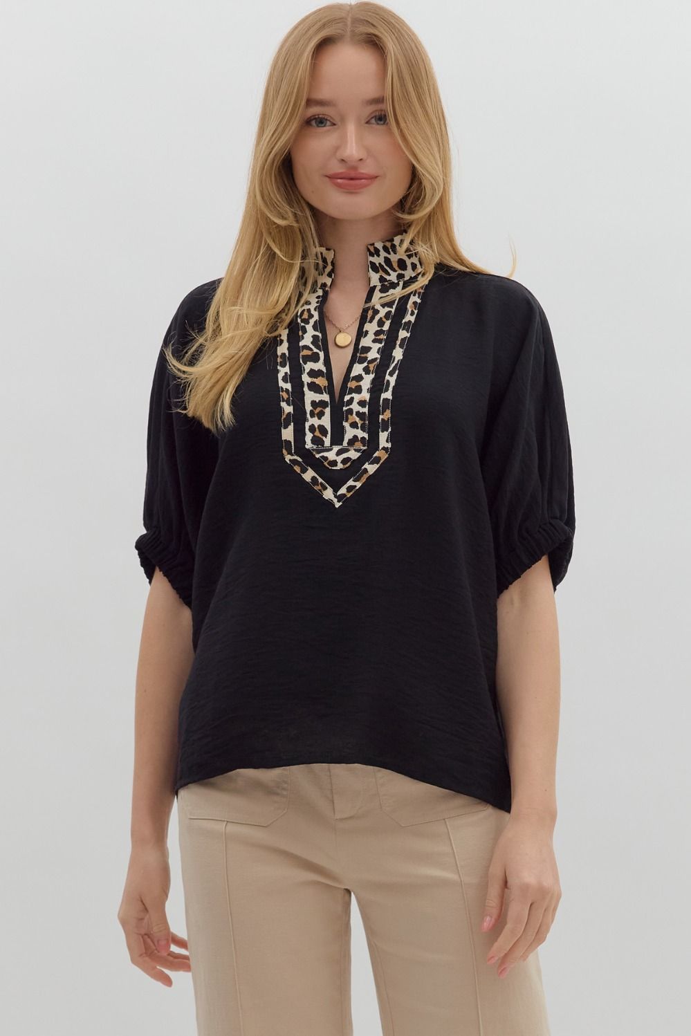 Black v neck cheetah top