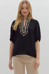 Black v neck cheetah top