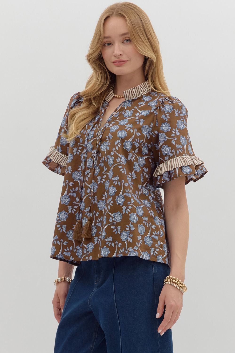 Blue Blossom Tassel Top