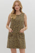 this sleeveless dress features an allover leopard print, gold hardware, and four utility-style pockets 