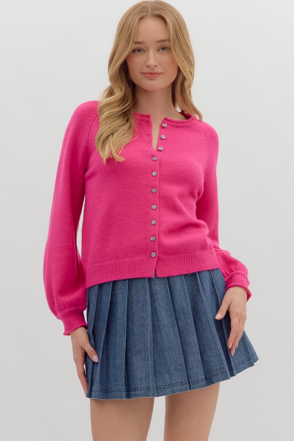 Pink button up sweater 