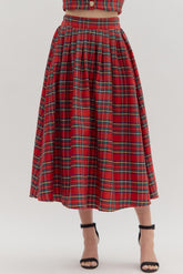 Red plaid midi skirt 