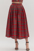 Red plaid midi skirt 