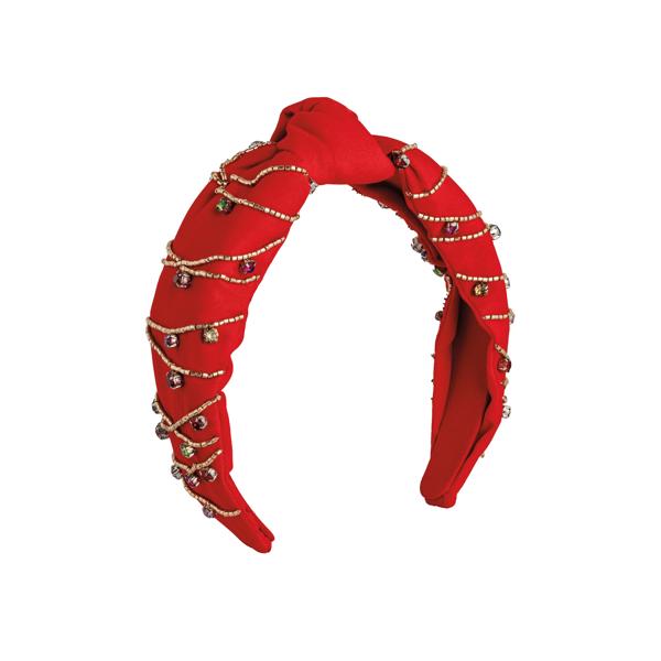 Red knotted beaded sequin holiday headband 