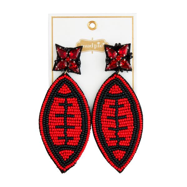 Red beaded football earrings 