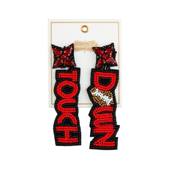 Touchdown red and black football earrings 