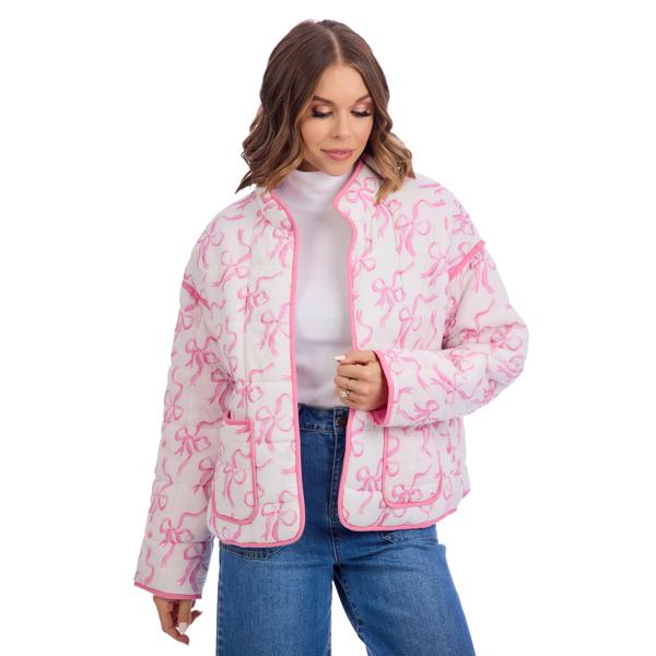 Pink and white bow Cher quilted jacket