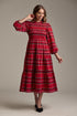 Red plaid long sleeve midi dress 