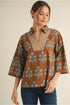 3/4 sleeve blouse with v neck mocha autumn colors 