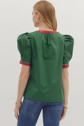 Evergreen Plaid Accent Top Entro