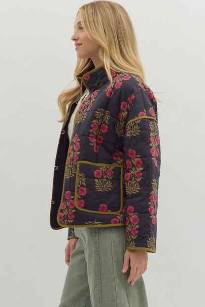 Midnight Bloom Quilted Jacket