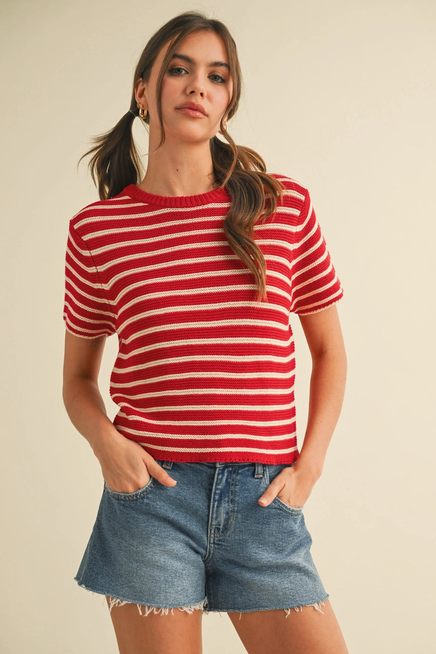 Red taupe stripe top 