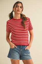 Red taupe stripe top 